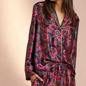 Anthropologie Floreat 100% Silk Sleep Lounge Top M